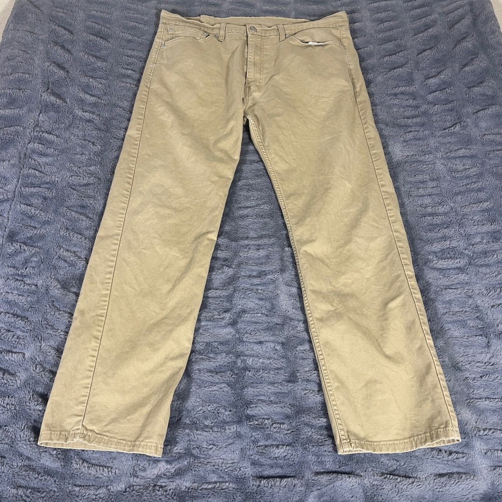 Levis 505 Regular Fit Khaki Tan Straight Leg Stretch Pants Mens 38x30 AP304